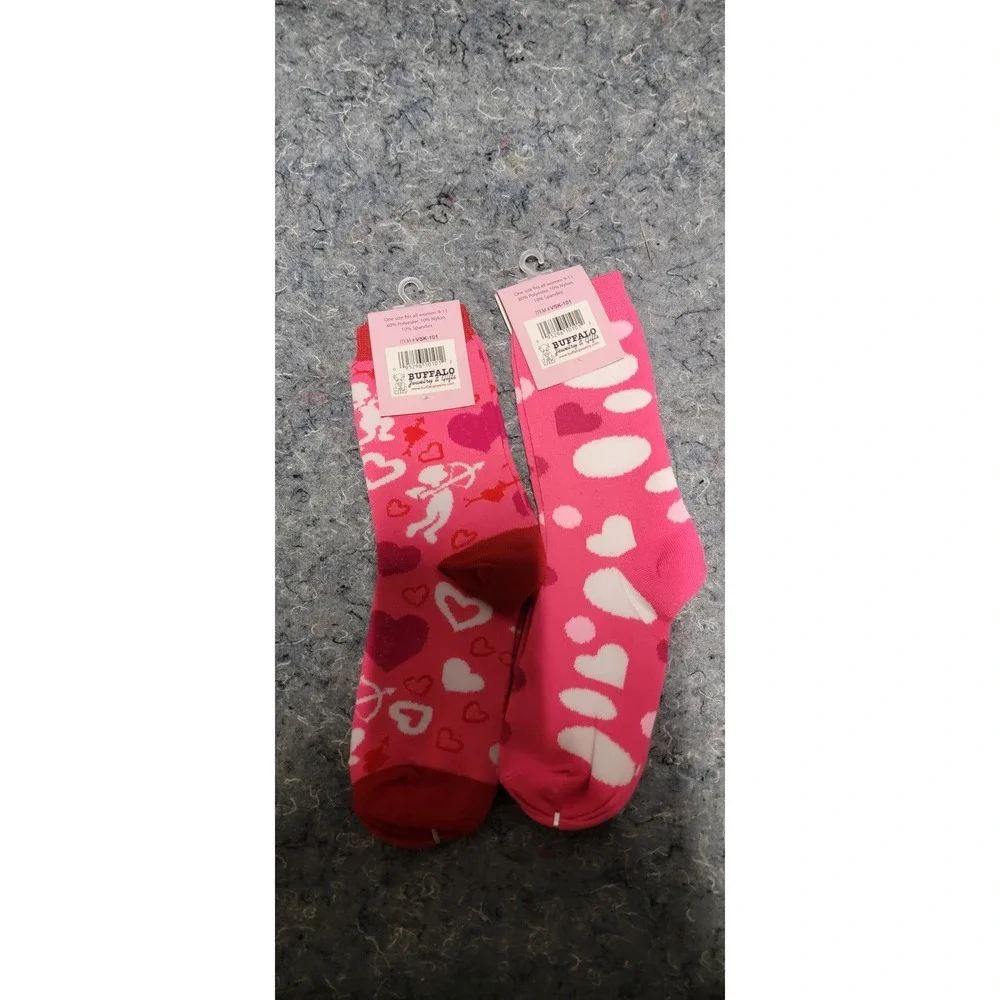 Valentine Socks Unisex Pink/Red Hearts and Cupit Set of‎ 2 Size 9-11